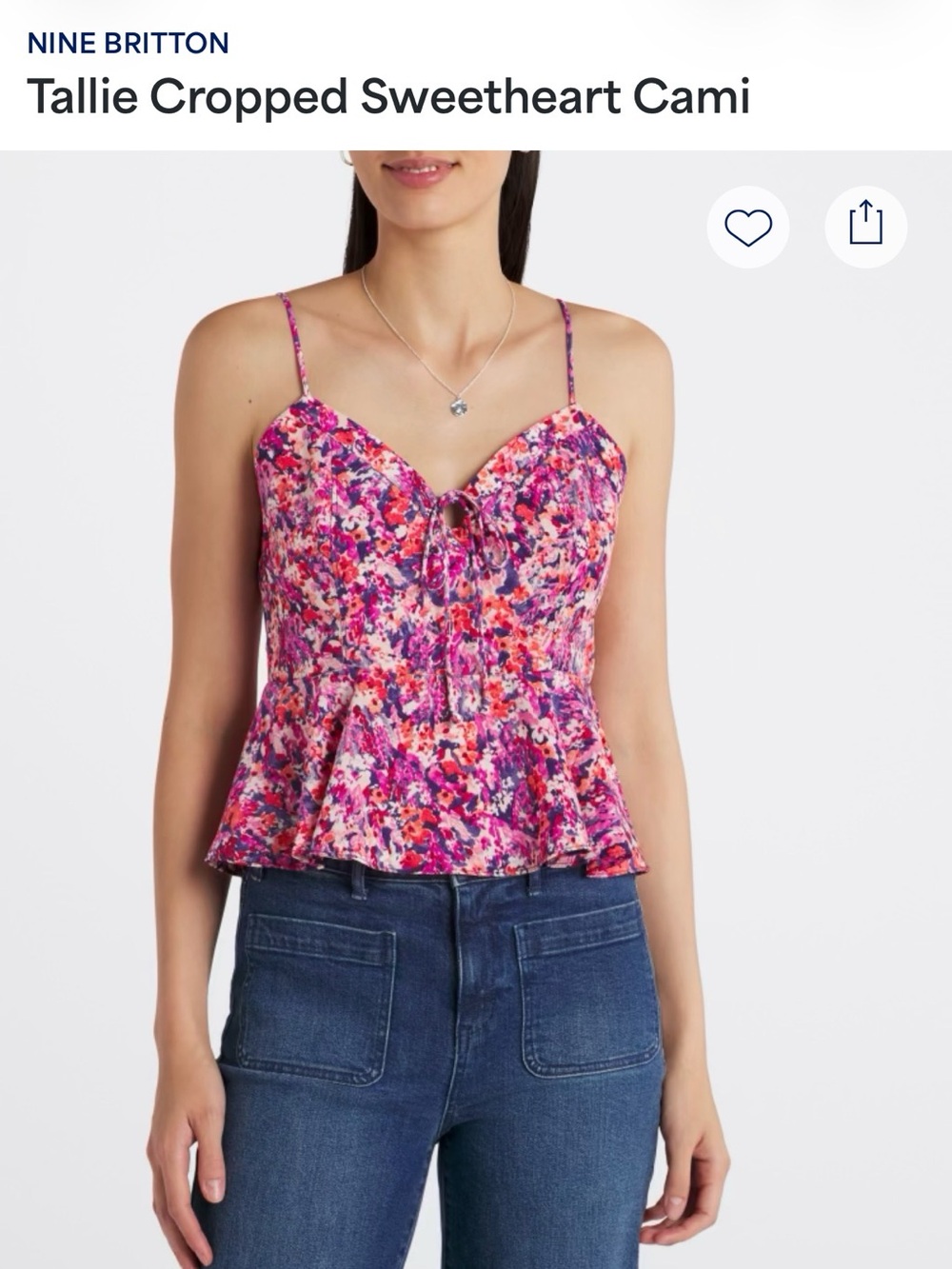 nine britton Pink & Purple Floral Sweetheart Cropped Cami